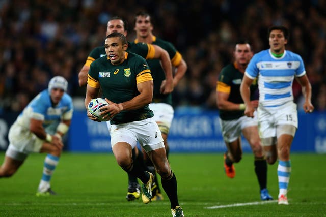 Bryan Habana runs with the ball for South Africa against Argentina