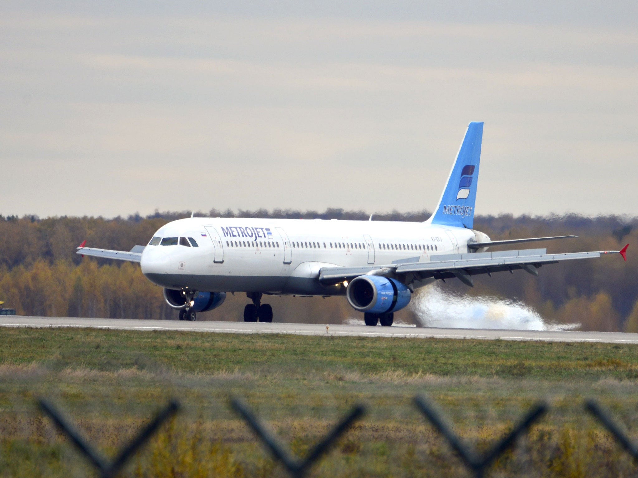 The crashed Kogalymaviais Airbus A321 at Domodedovo international airport, outside Moscow, Russia, on 20 October