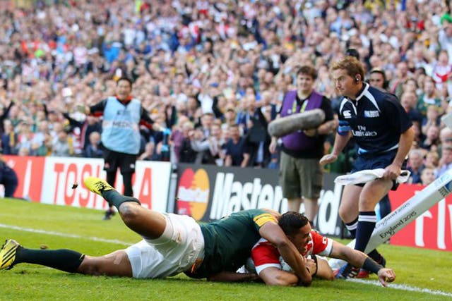 Japan’s winning try in the opening defeat of South Africa