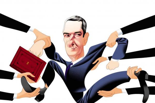 George Osborne and his helpers, by André Carrilho for The Independent on Sunday