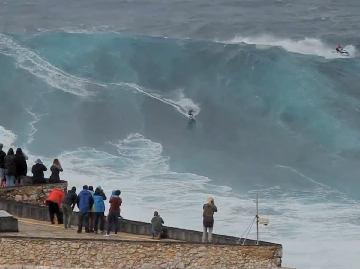 Big wave surfer Sebastian Steudtner from Germany rides a wave