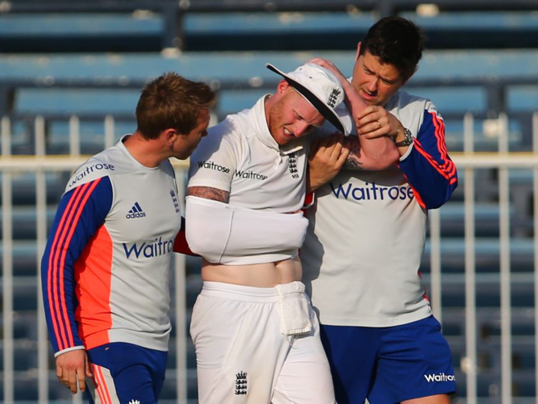 Ben Stokes was injured while leaping for a catch