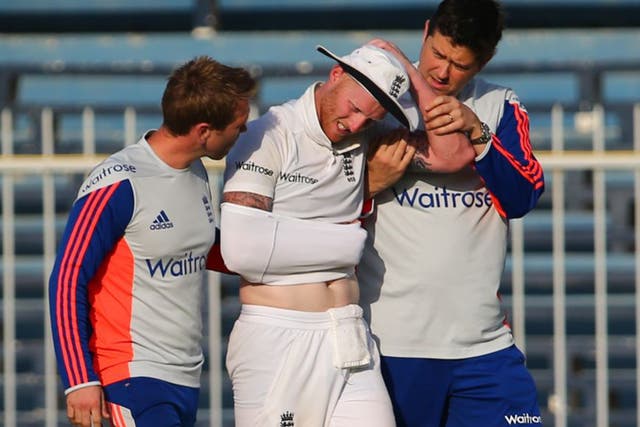 Ben Stokes was injured while leaping for a catch