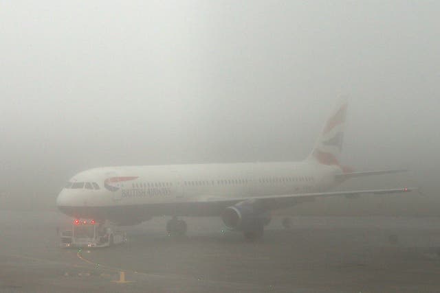 The fog caused havoc at Heathrow yesterday, grounding more than 100 flights