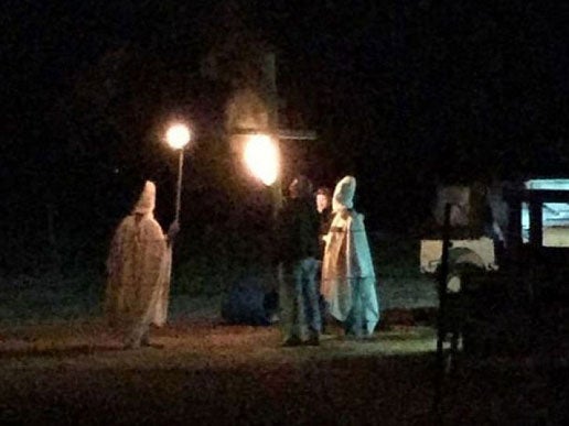 Mr Sharp and his friends spotted wearing KKK-esque robes. via Twitter