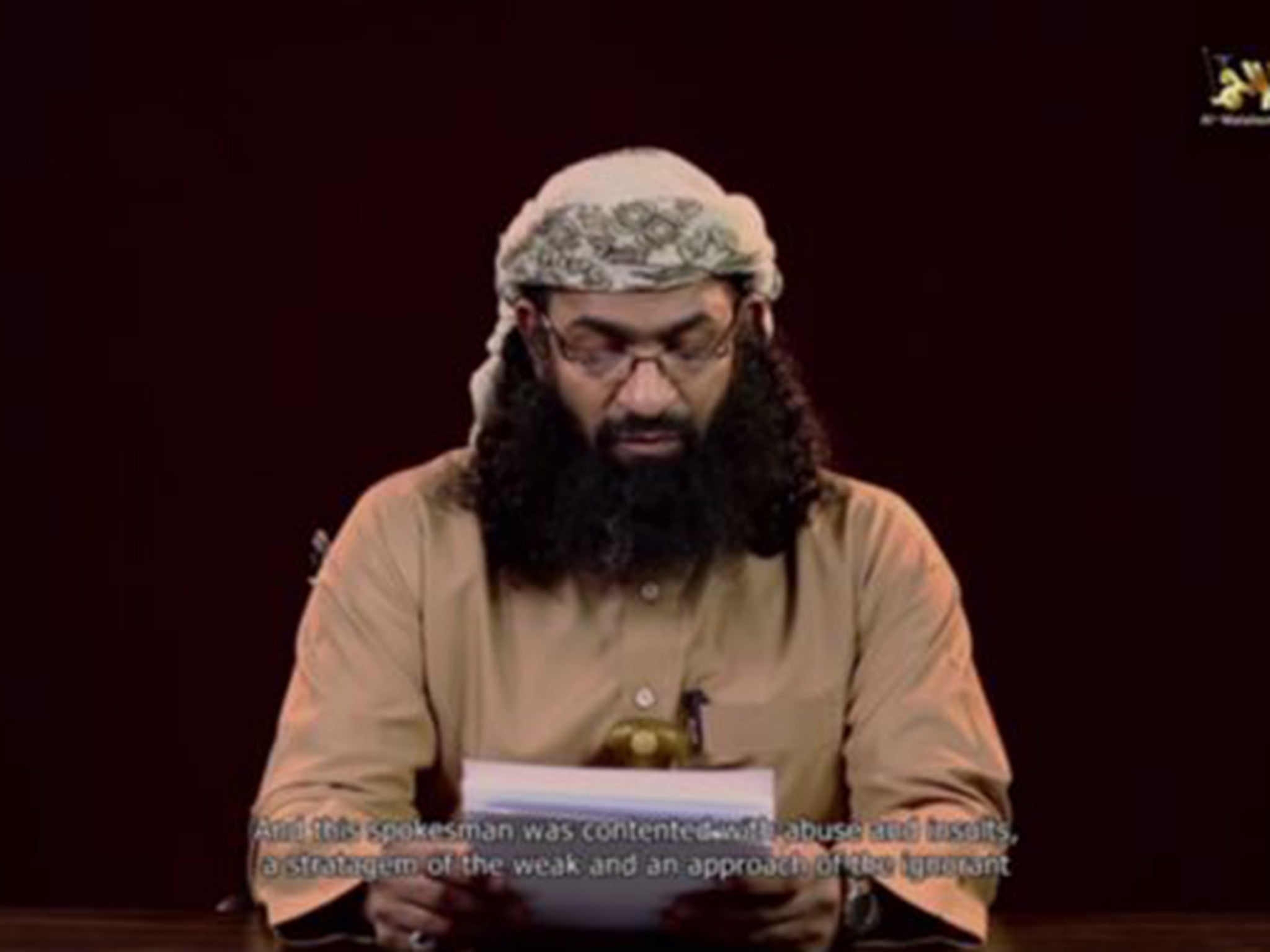 Khalid Batarfi, a senior member of al-Qaeda in the Arabian Peninsula, reads a statement condemning the Islamic State militant group