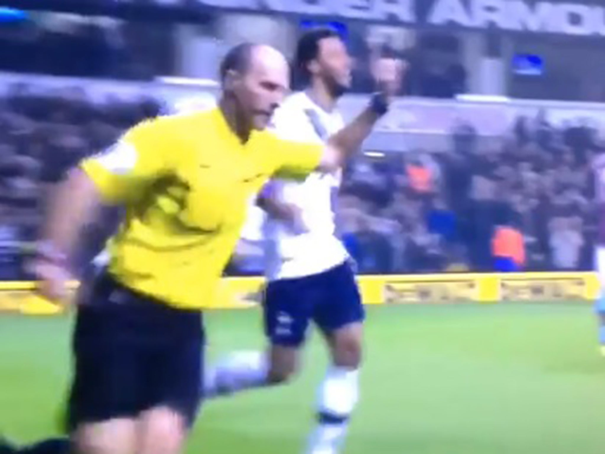 Referee Mike Dean Appears To Wheel Away Celebrating Tottenham Goal 