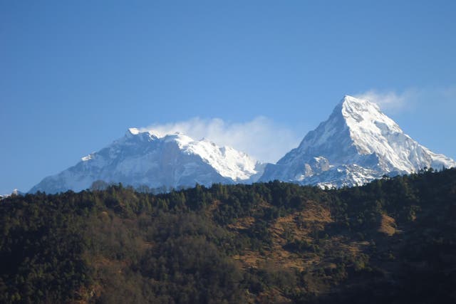 Annapurna I and Annapurna South mountains, seen from Ramche