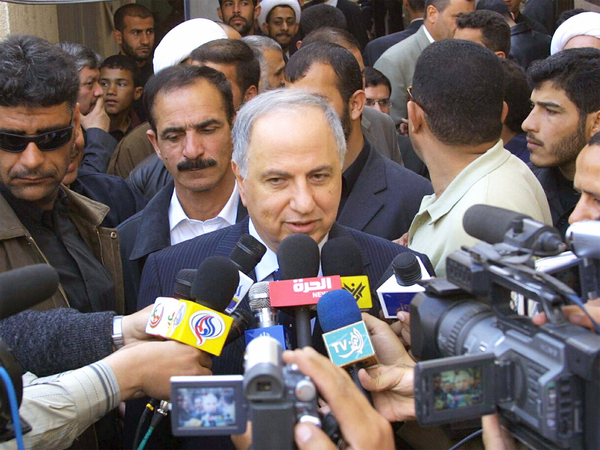 Ahmed Chalabi, a member of the Unified Iraqi Alliance, in the Shia Muslim city of Najaf in 2005 before the Shias came to power for the first time in an Arab country in more than 1,000 years (Getty)