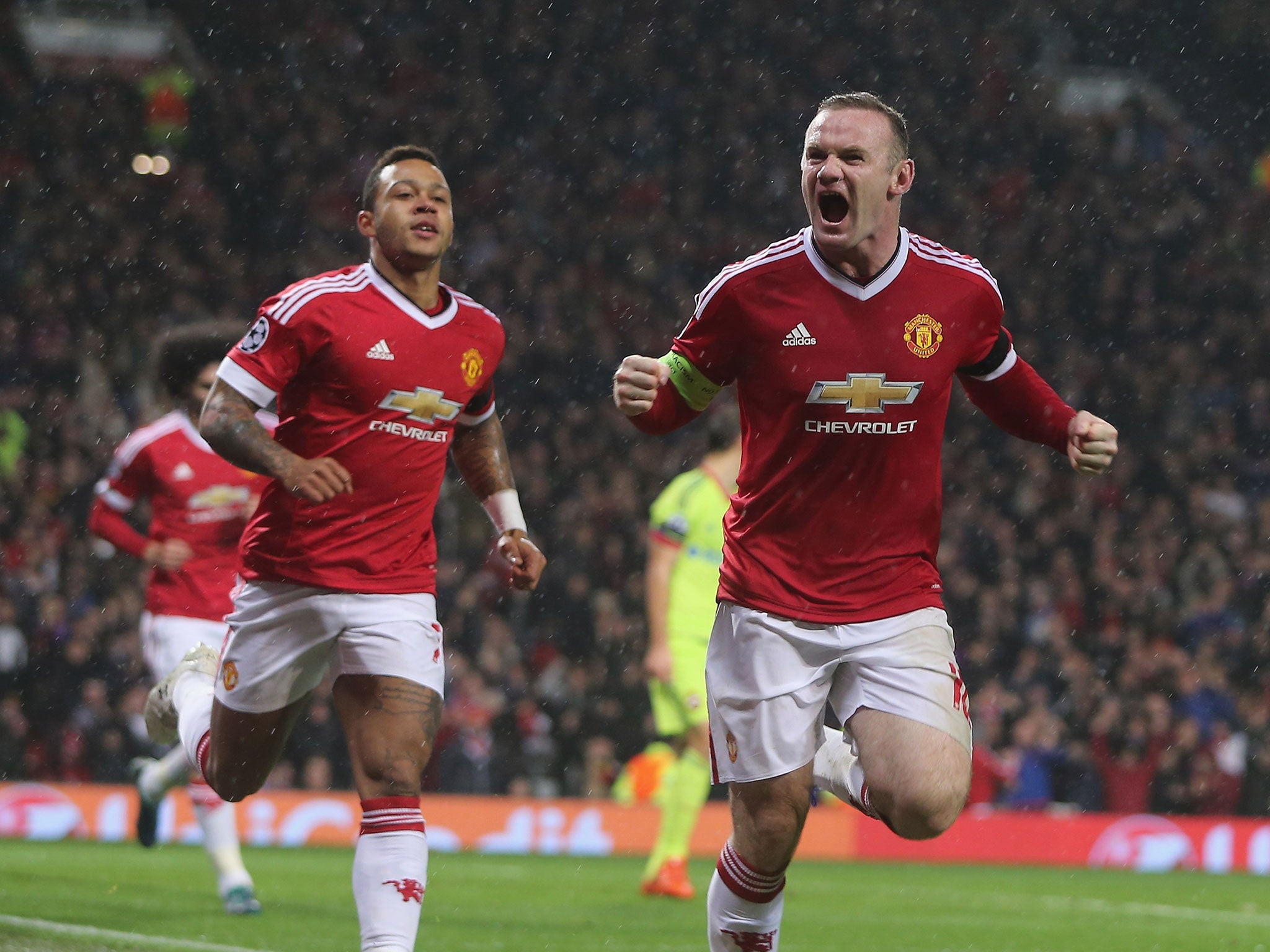 Wayne Rooney celebrates his goal against CSKA Moscow