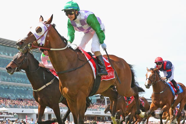 Michelle Payne lands the Melbourne Cup on Prince Of Penzance