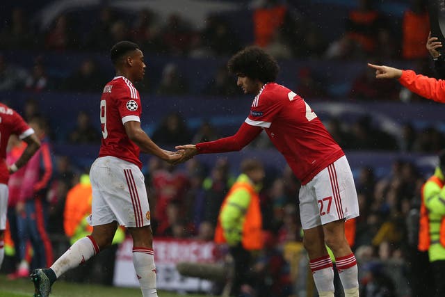 Manchester United forward Anthony Martial is replaced by Marouane Fellaini during the victory over CSKA Moscow