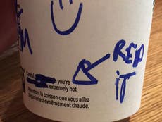 Starbucks barista 'writes creepy message on coffee cup'