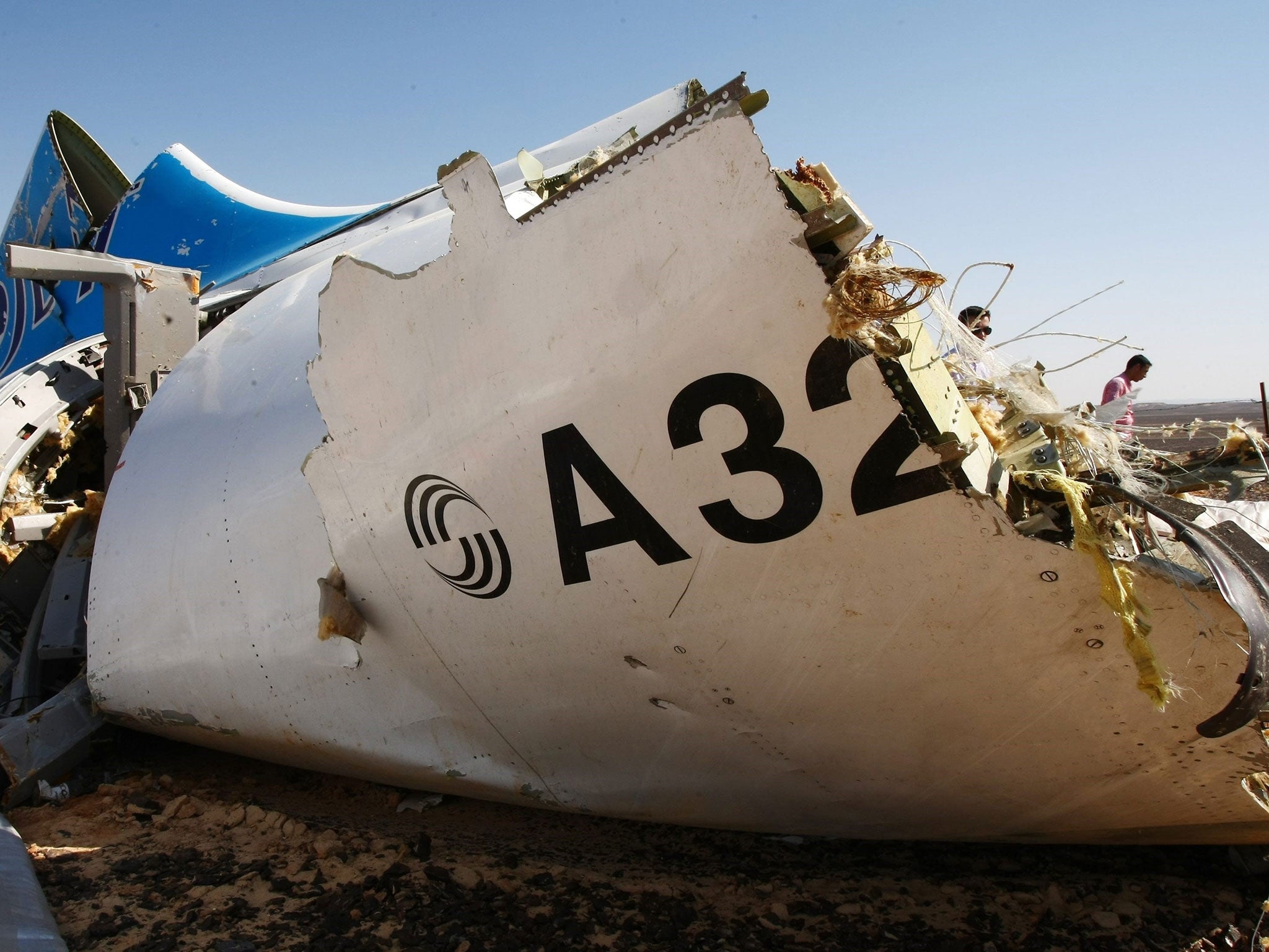 The wreckage of the A321 Russian airliner in Wadi al-Zolomat, a mountainous area of Egypt's Sinai Peninsula