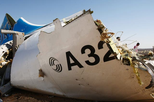 The wreckage of the A321 Russian airliner in Wadi al-Zolomat, a mountainous area of Egypt's Sinai Peninsula