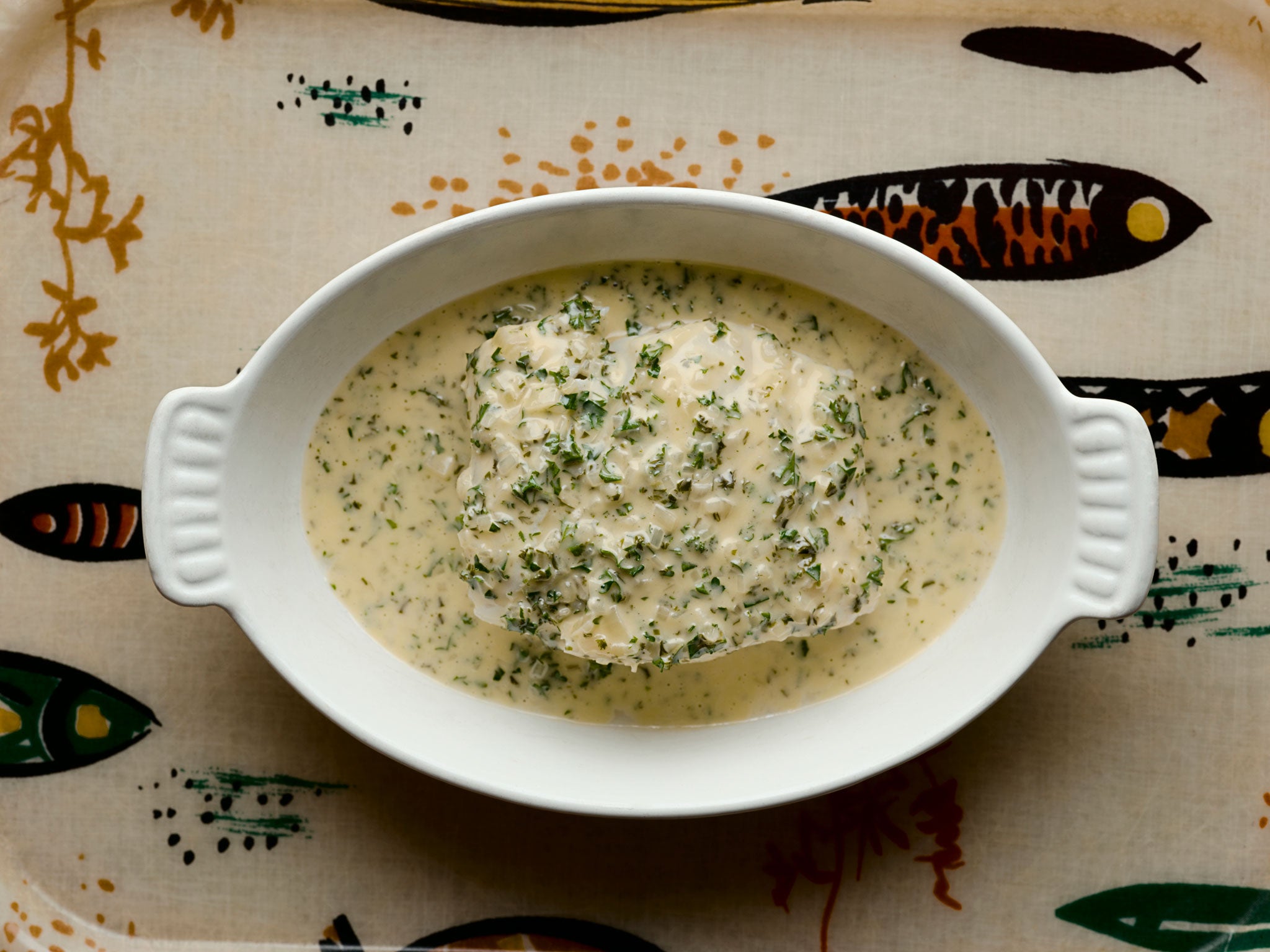 Delicious: Steamed cod with parsley sauce