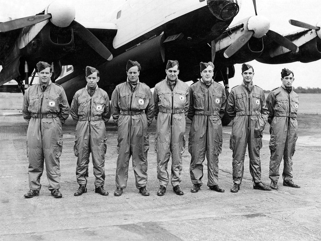 Beetham, centre, with his Lancaster bomber crew in 1946