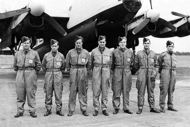Beetham, centre, with his Lancaster bomber crew in 1946