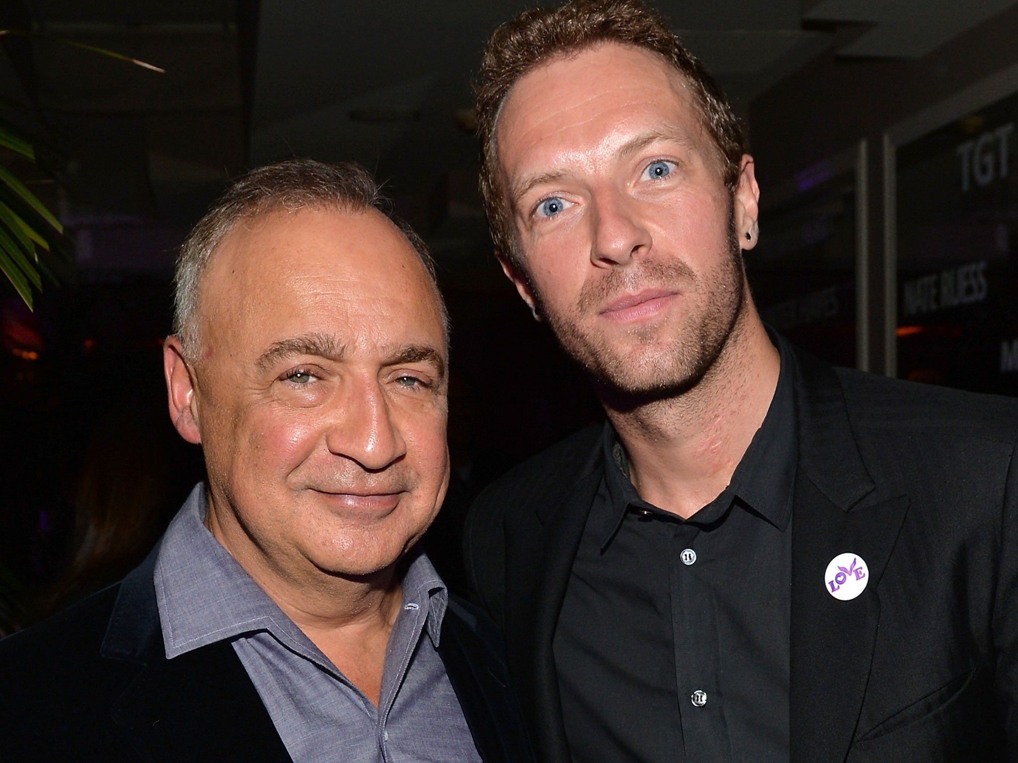 Len Blavatnik and musician Chris Martin of Coldplay attend the Warner Music Group annual GRAMMY celebration on January 26, 2014 in Los Angeles, California