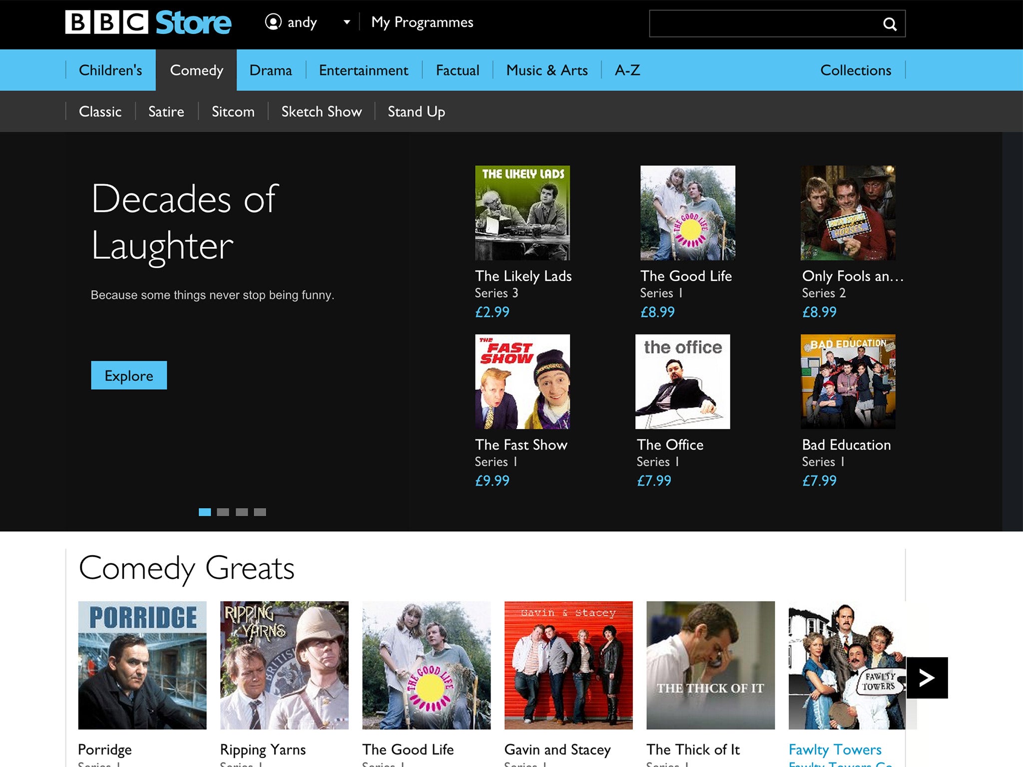 The BBC Store interface doesn't differ greatly from that of its iPlayer