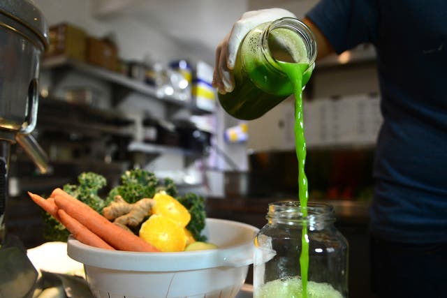 A Kale smoothie is created in a juice bar in Silver Lake, Los Angeles