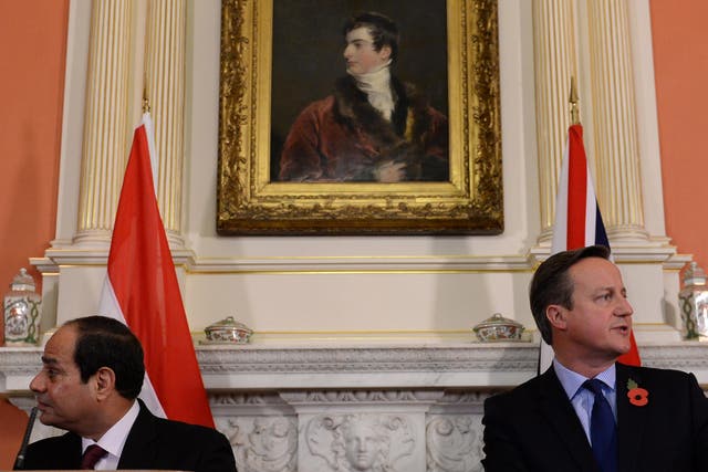 David Cameron and Egyptian president al-Sisi appear at a joint press conference in Downing Street