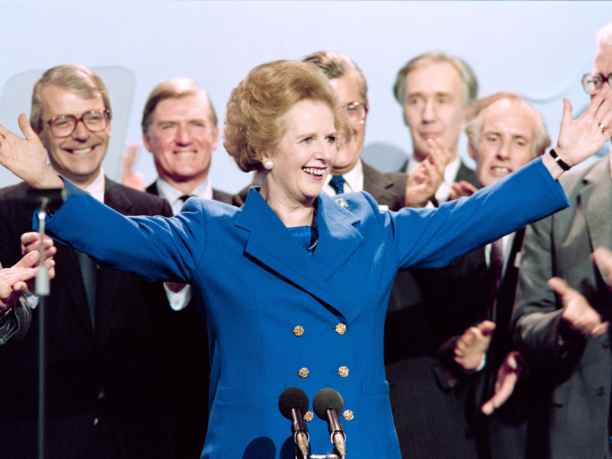You remember not Thatcher’s mid-Eighties power suits but the woman above them (Getty)