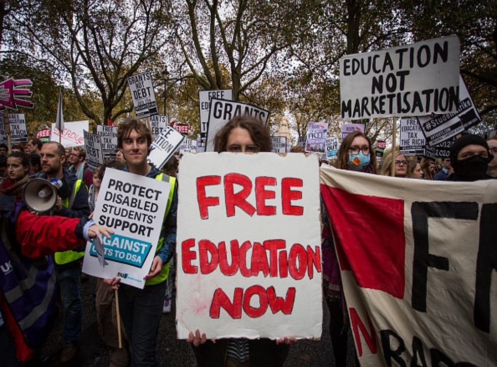 Protesters march in Central London this week during a demonstration against education cuts and tuition fees