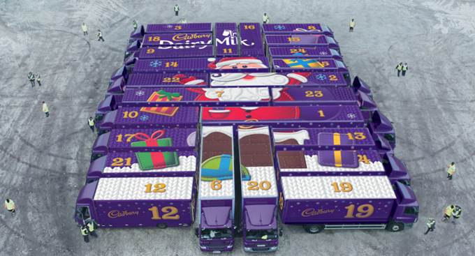 Cadbury has painted 24 trucks to look like a giant advent calendar