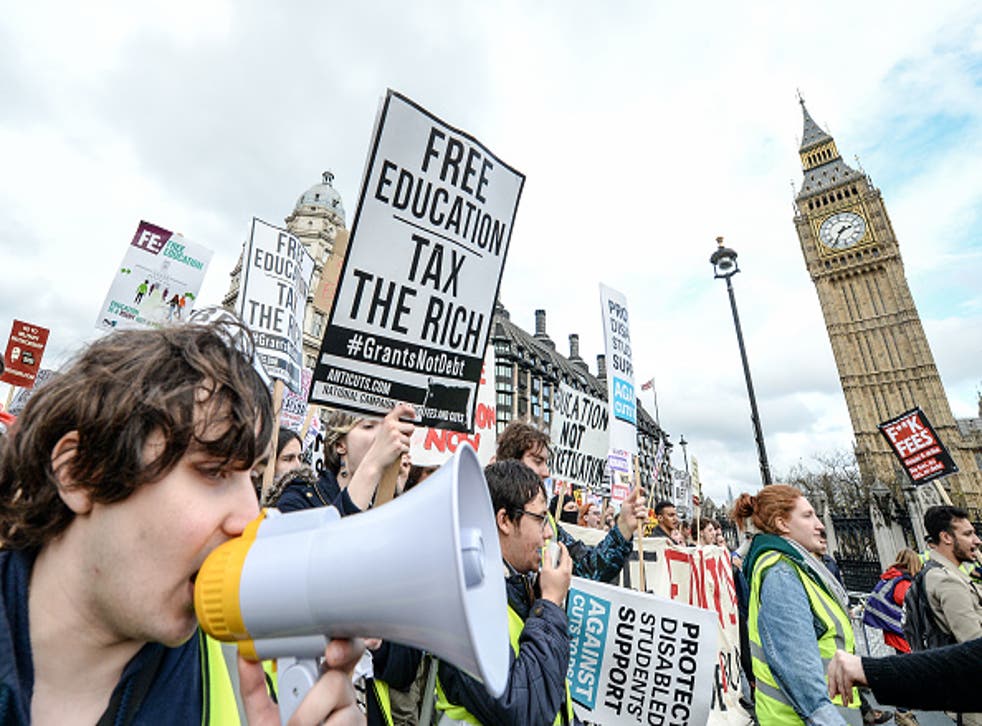 Protesters march in Central London this week during a demonstration against education cuts and tuition fees