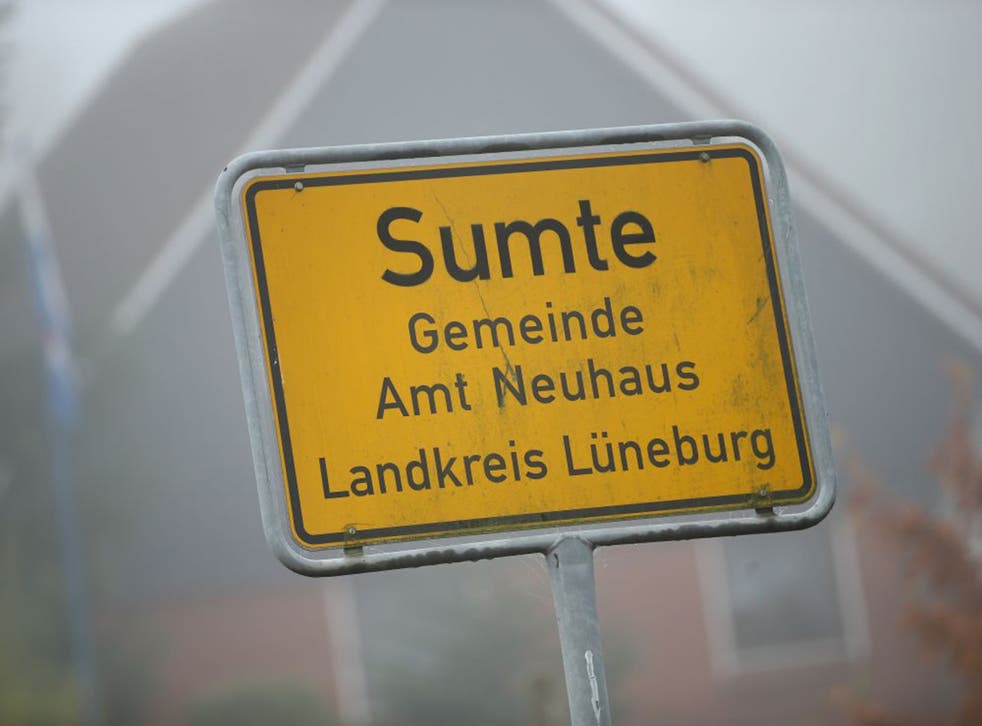 A sign marks the village limit along the main road on November 2, 2015 in Sumte, Germany