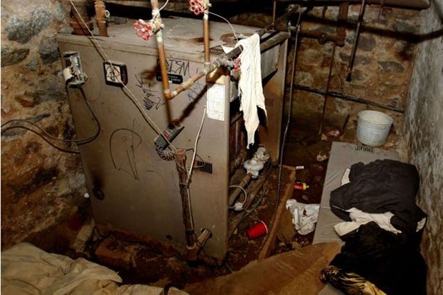 The basement room in Philadelphia where four weak and malnourished mentally disabled adults, one chained to the boiler, were found locked inside