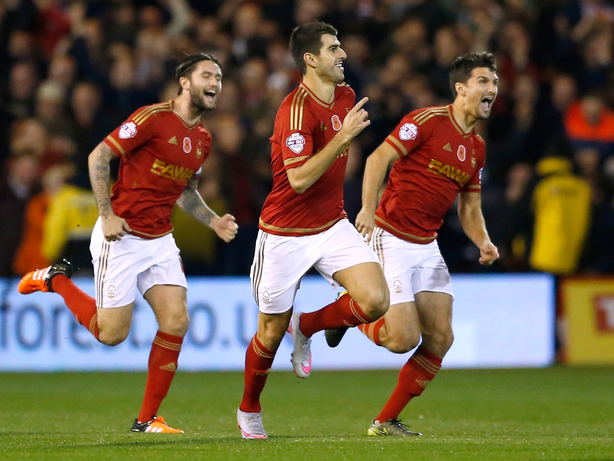 Nottingham Forest's Nelson Oliveira celebrates scoring the winner