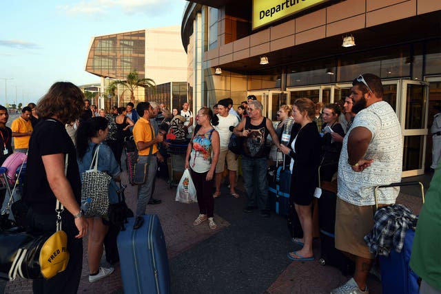 British tourists arrive at Sharm el-Sheikh airport hoping to get on flights home