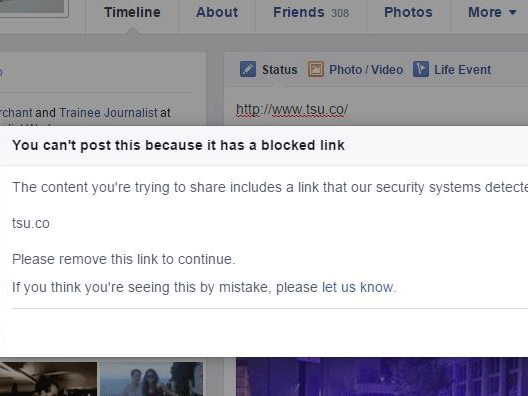 &#13;
The message users get when trying to post links to Tsu&#13;