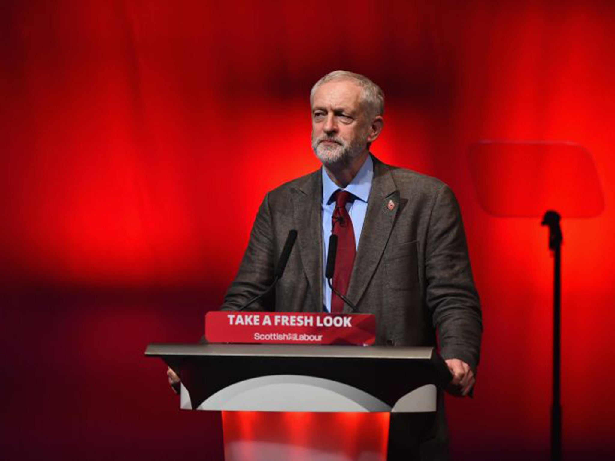 Labour leader Jeremy Corbyn addresses delegates at the Scottish Labour Party Conference