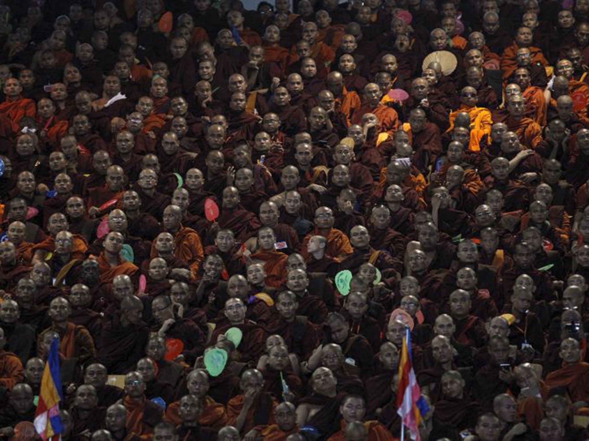 Buddhist monks attend a rally in Rangoon on 4 October 2015