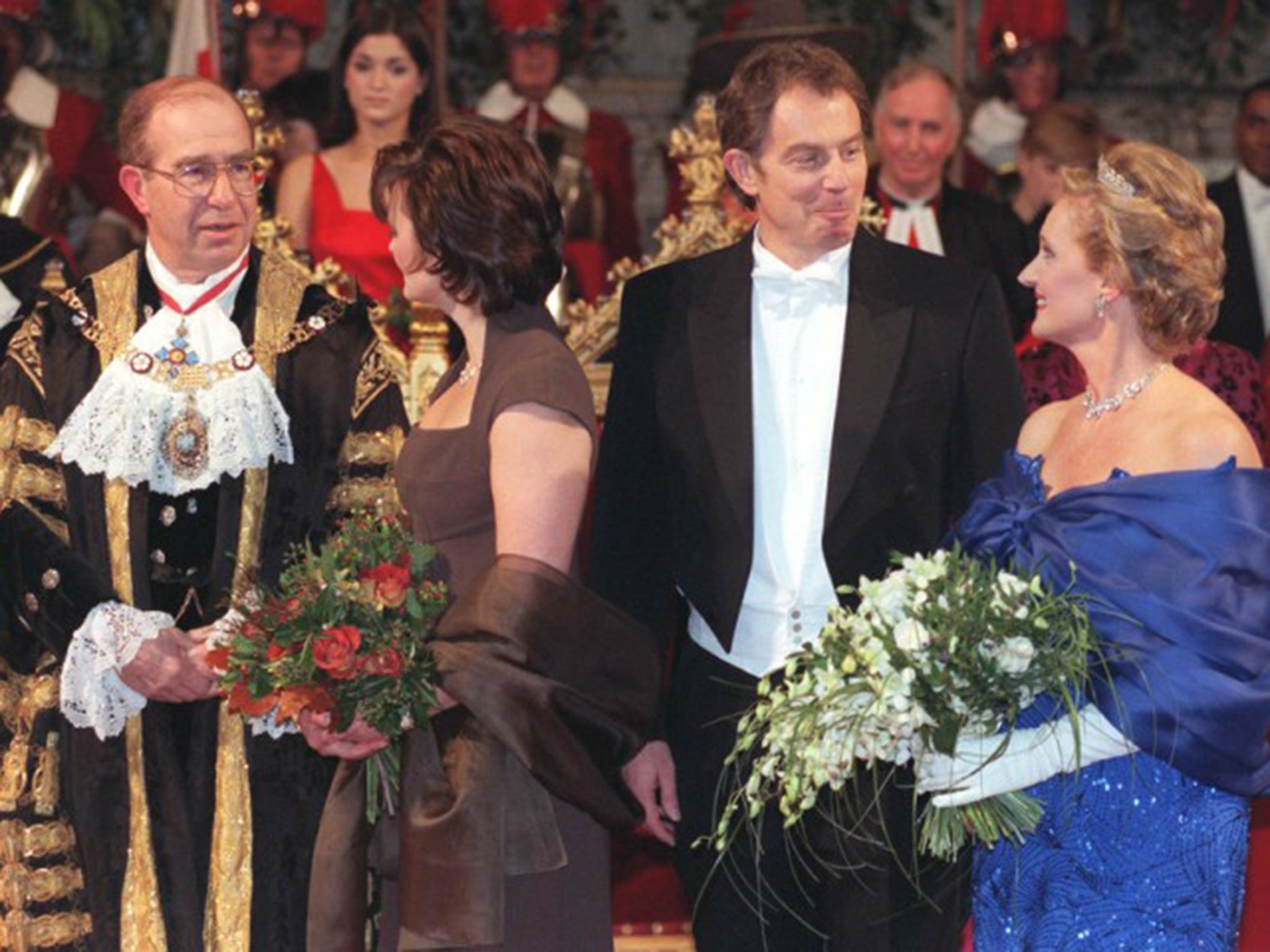 Prime Minister Tony Blair and wife Cherie meet the new Lord Mayor of London and Lady Mayoress, Lord and Lady Levene, in 1998