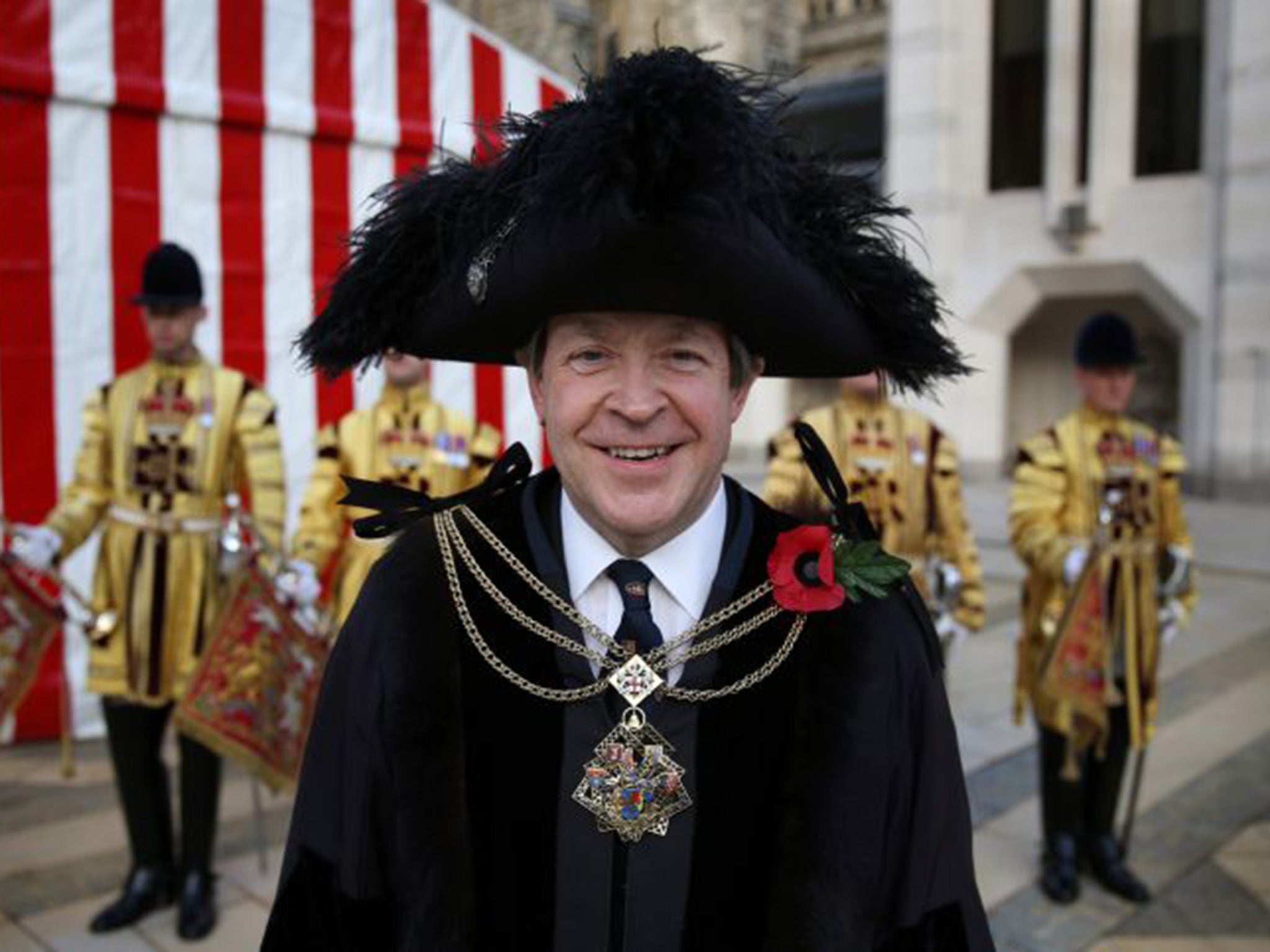 The New Lord Mayor of London Roger Gifford stands outside the Guildhall after attending the Silent Ceremony on November 9, 2012