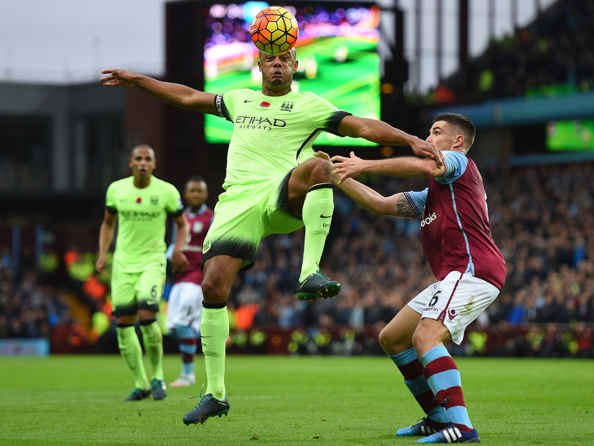 &#13;
Vincent Kompany will miss another two weeks with injury&#13;