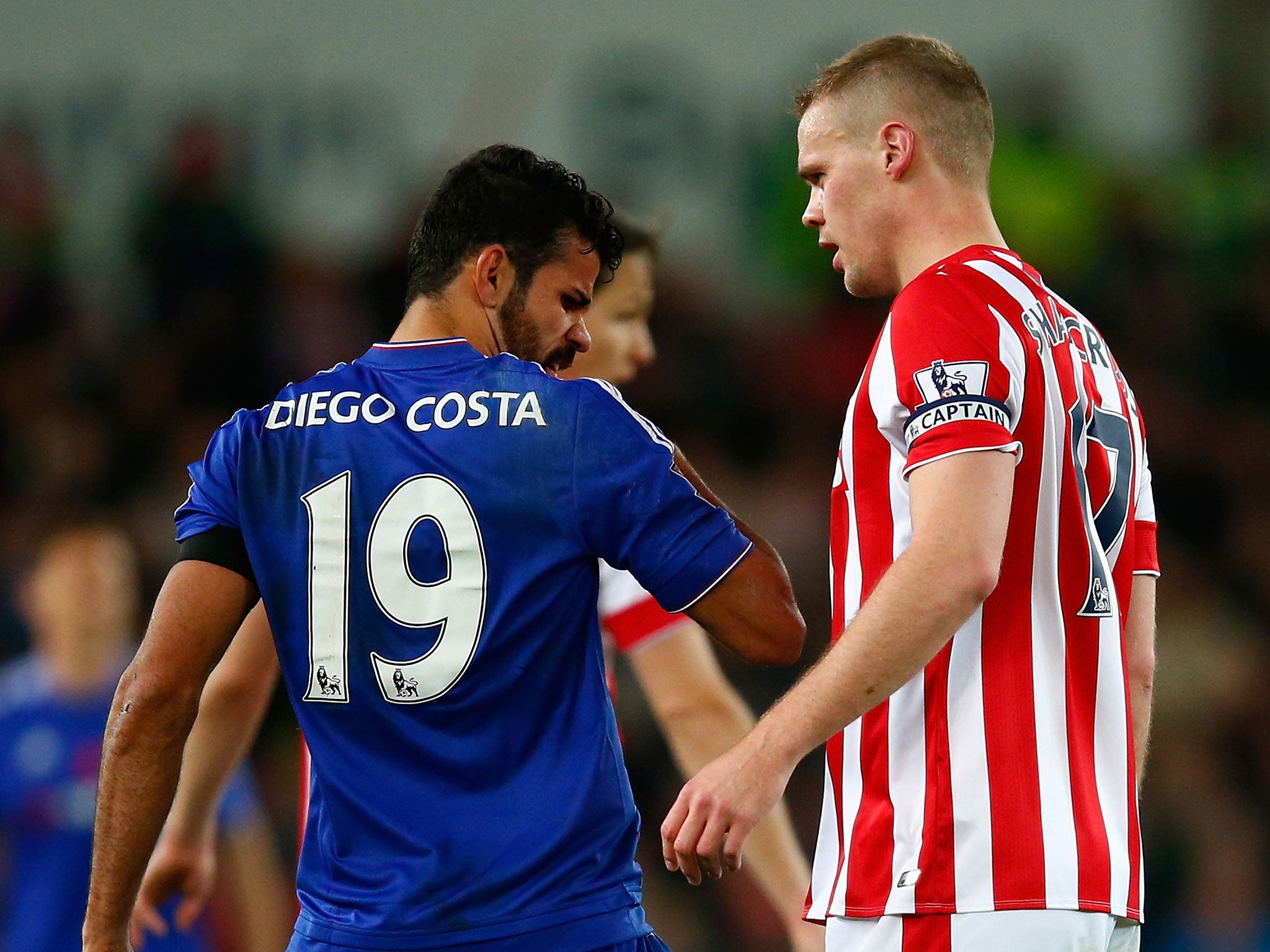 Diego Costa and Ryan Shawcross during Stoke's win over Chelsea