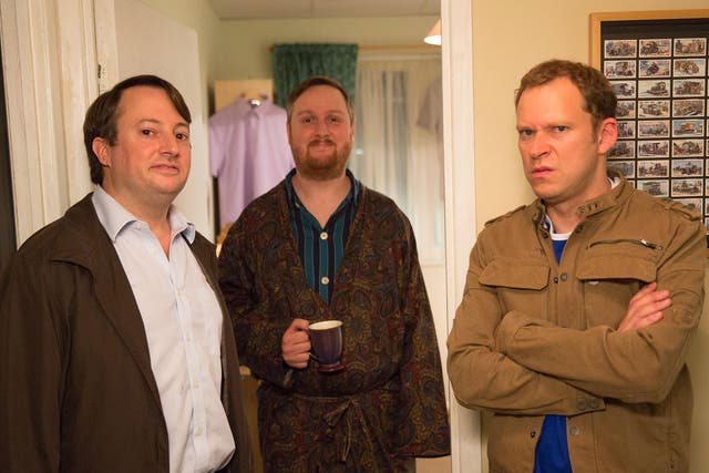 David Mitchell, left, and Robert Webb, right, with Tim Key, who appears in the third series of ‘Peep Show’