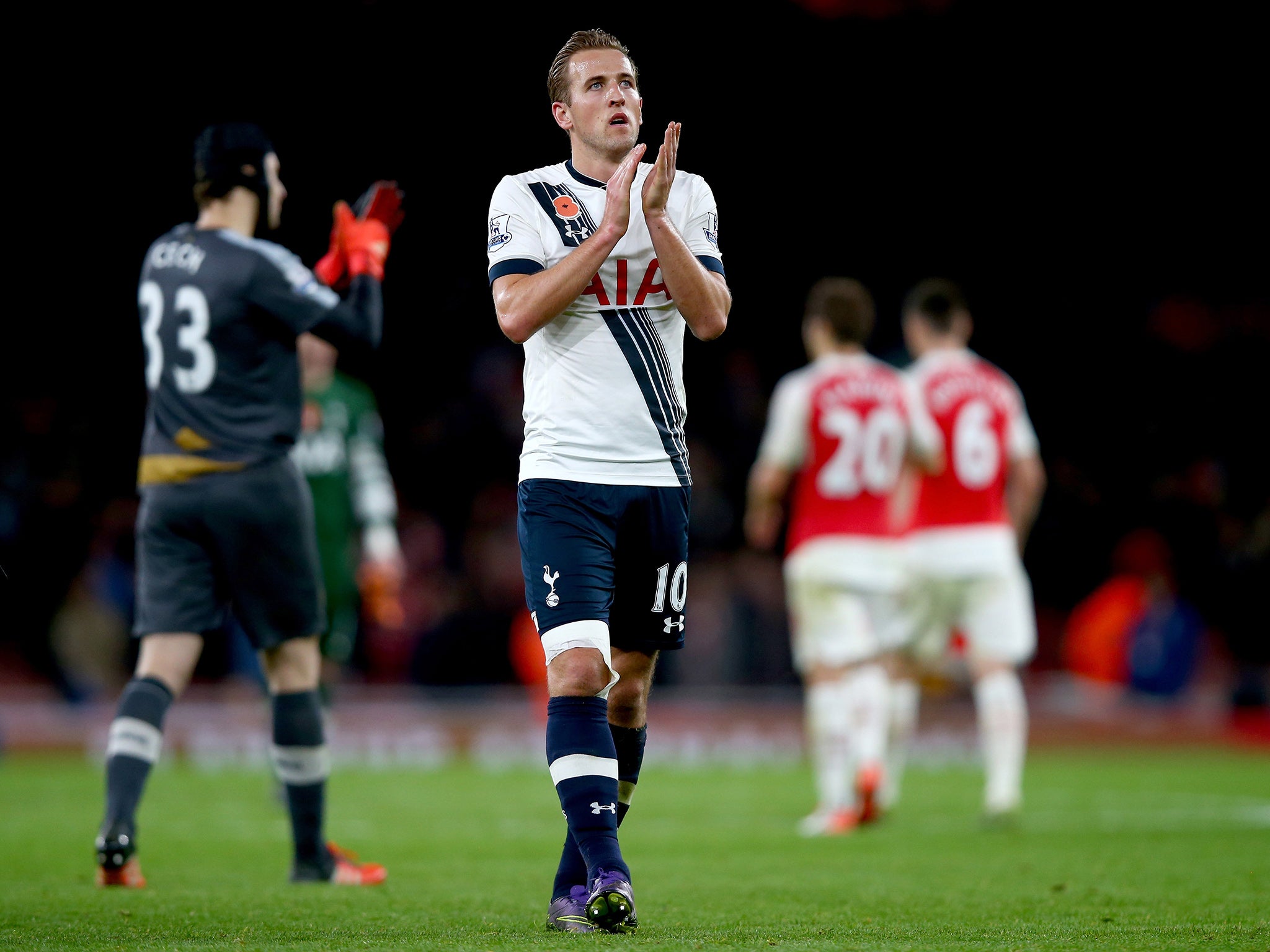 Goalscorer Harry Kane reacts after the game