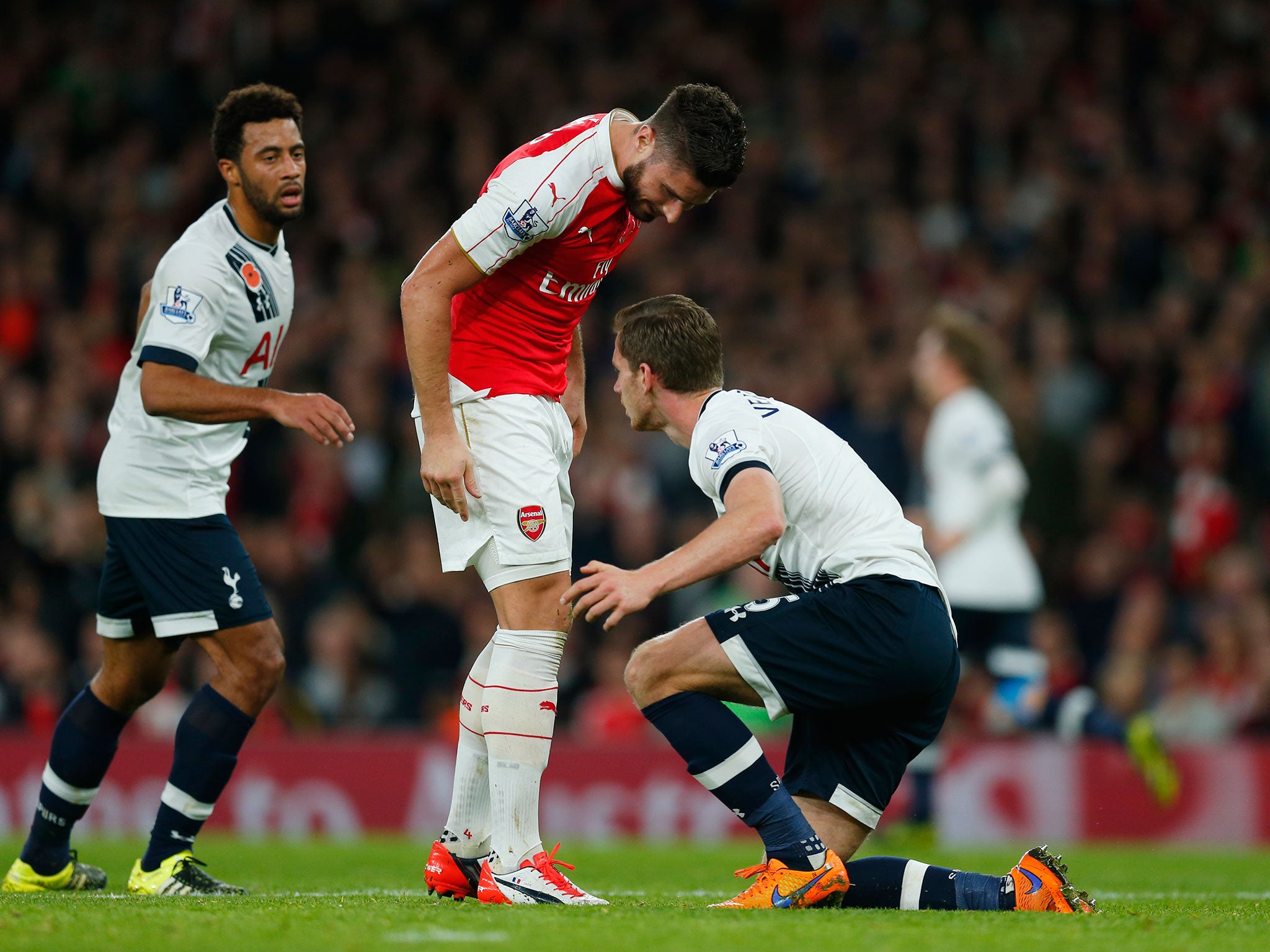 Giroud stars down at Vertonghen during the north London derby