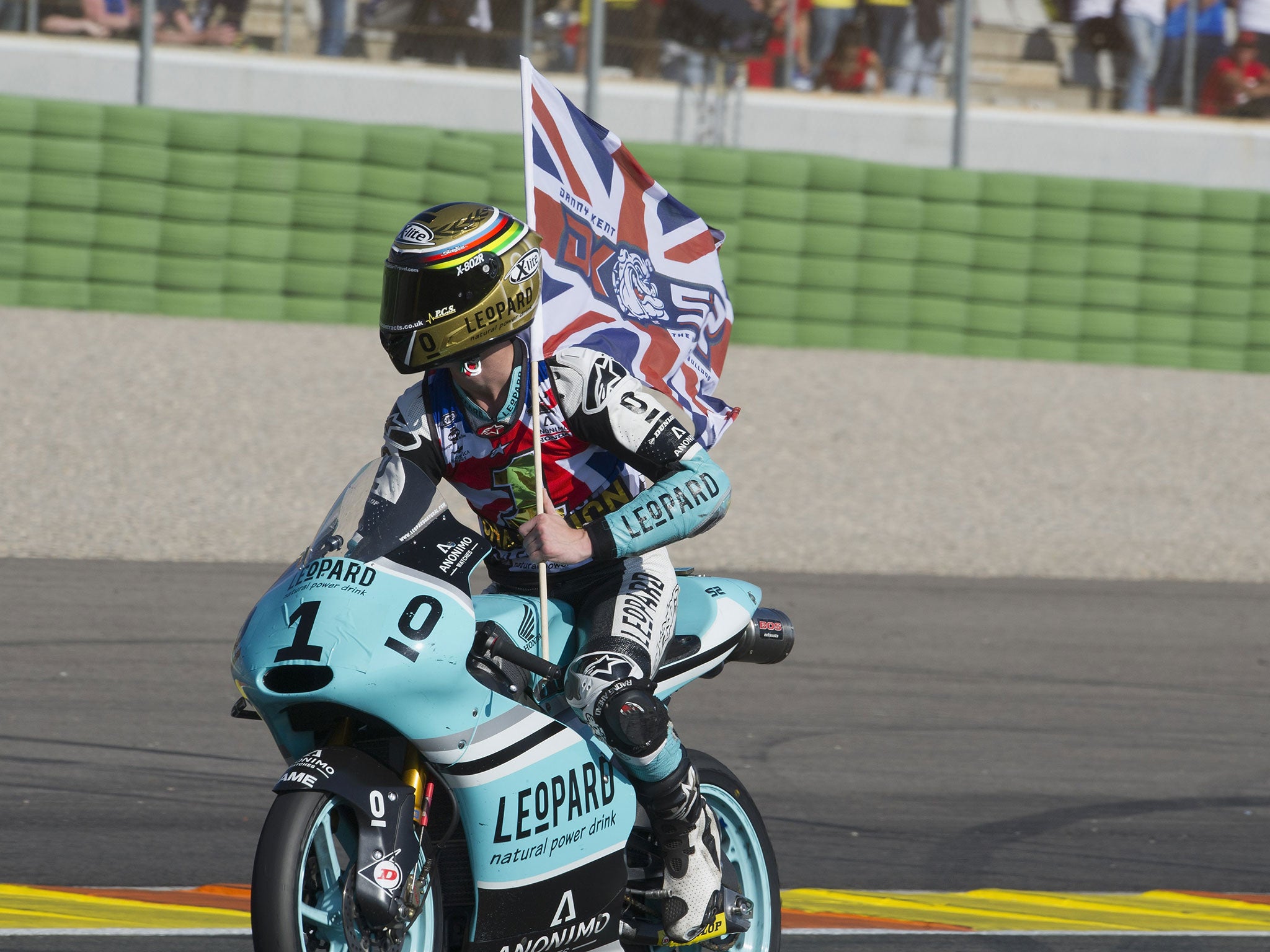 Danny Kent celebrates winning the Moto3 title in Valencia