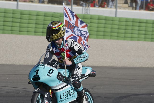 Danny Kent celebrates winning the Moto3 title in Valencia