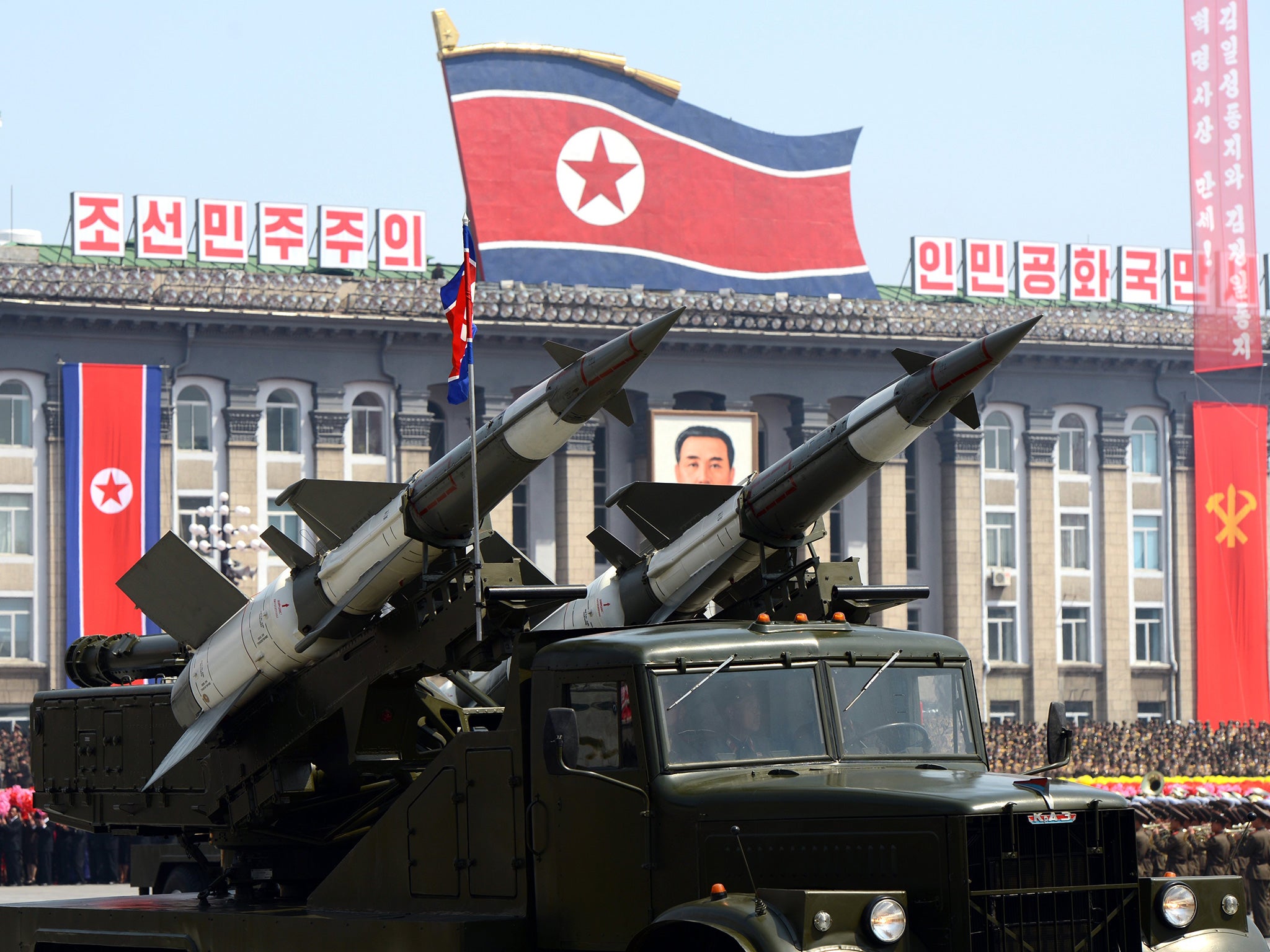 Missiles are displayed during a military parade in Pyongyang to mark 100 years since the birth of Kim Il-Sung