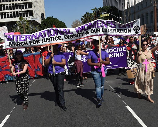 US campaigners marking International Women's Day in California in 2014