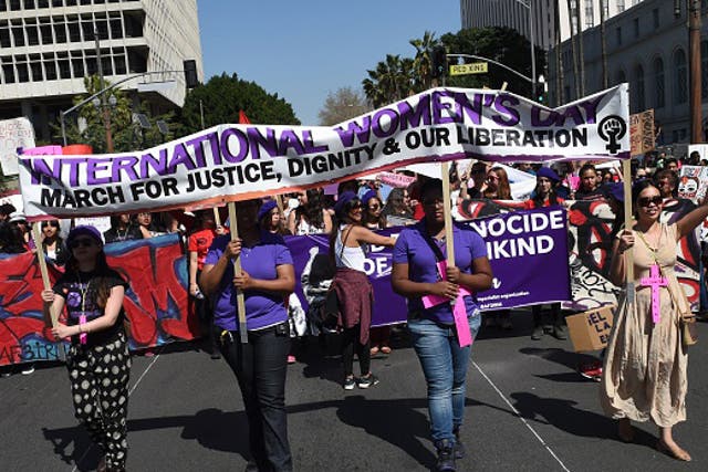 US campaigners marking International Women's Day in California in 2014