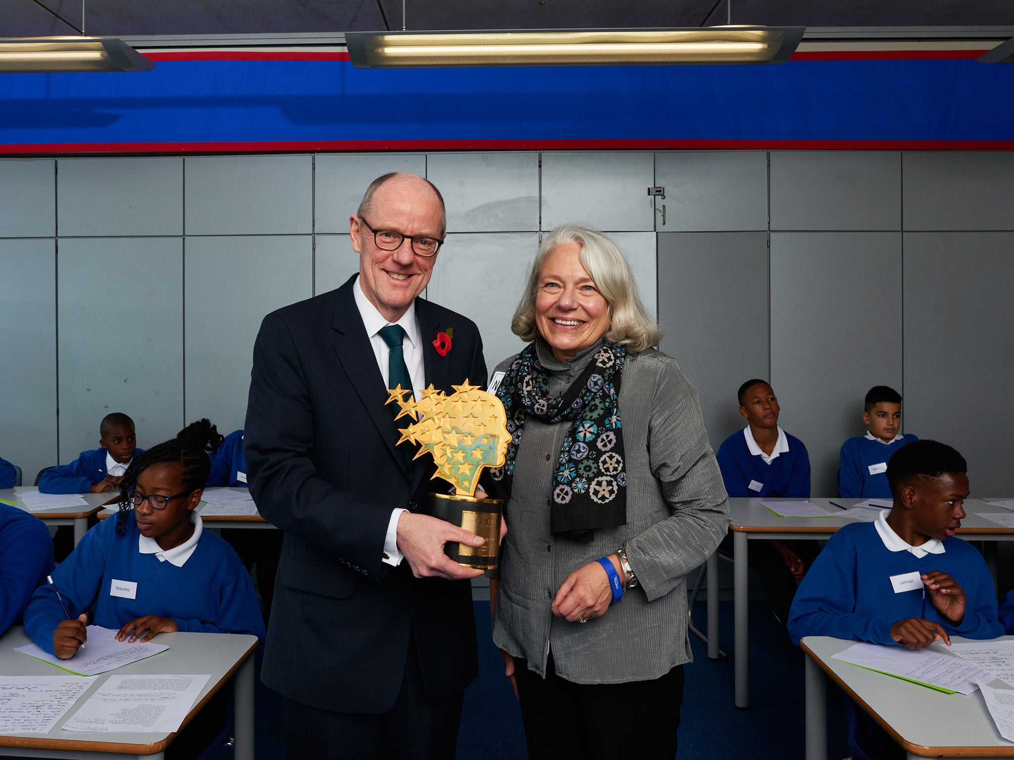 Nick Gibb, Education Minister and Nancie Atwell, winner of 'the Global Teacher Prize'